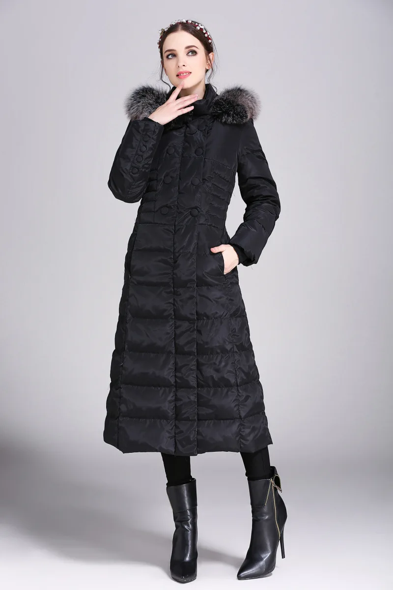 AYUNSUE 2018 Ladies Winter Warm Coat X-Long Women Down Jacket Fox Fur Collar Parkas Thicken Female Clothes Plus Size 5XL WYQ739