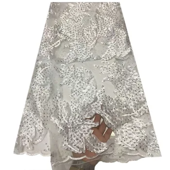 

High Quality Embroidery white lace fabric Tulle Rhinestone Net French Lace Guipure Nigerian Lace Fabric Swiss Voile H946