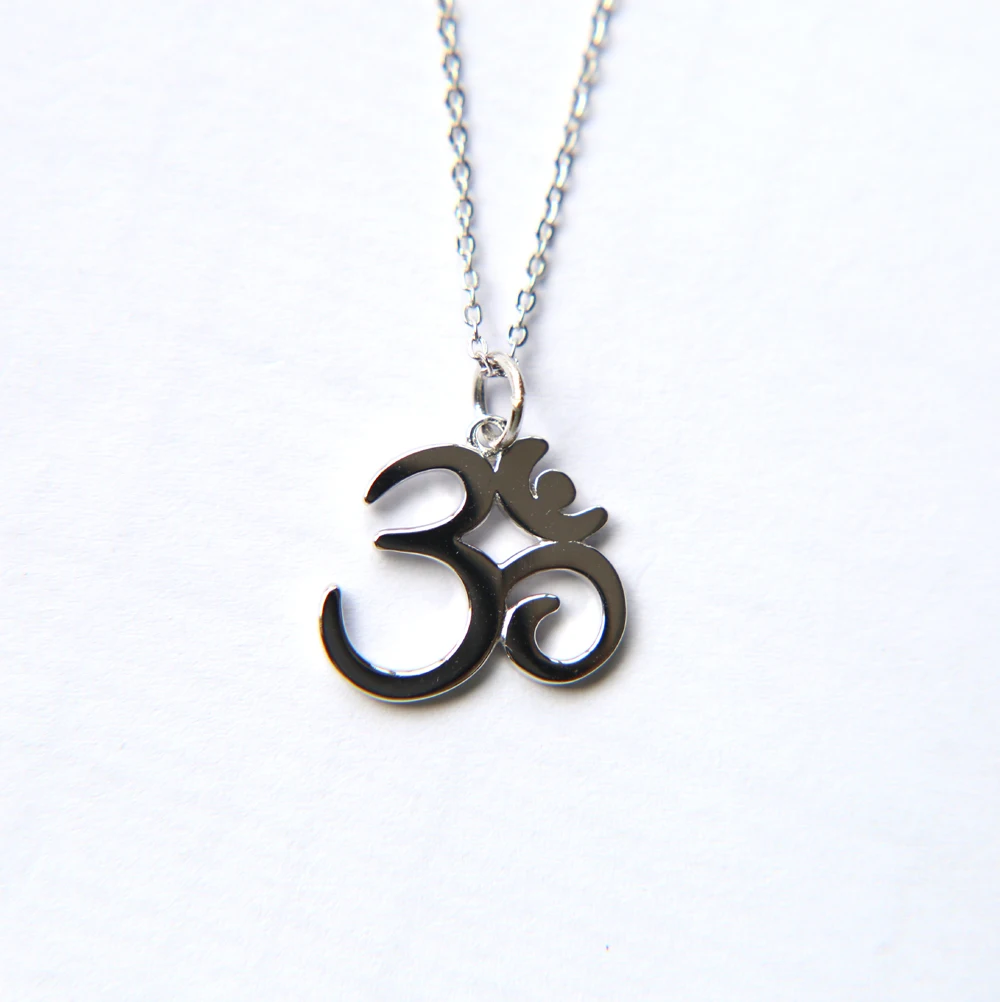 Тонкое серебро 925 пробы 41+ 5 см цепочка с высоким покрытием Искрящийся женский Ом Индия символ йоги ожерелье