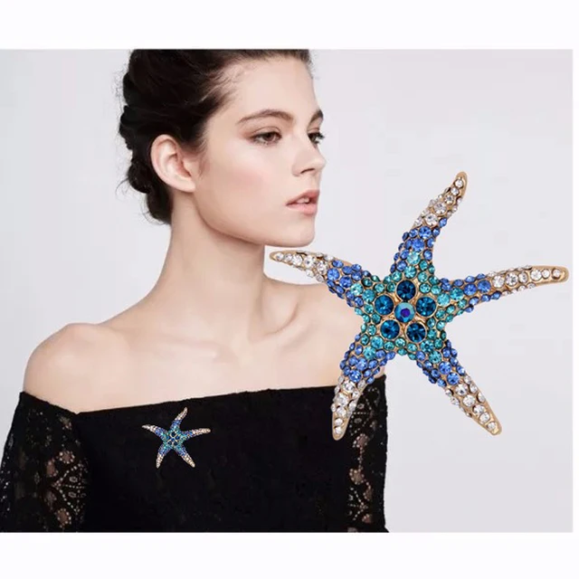 Factory Direct Sale Blue and Red AB Crystal Rhinestones Pave Setting Starfish Br Factory Direct Sale Blue and Red AB Crystal Rhinestones Pave Setting Starfish Br
