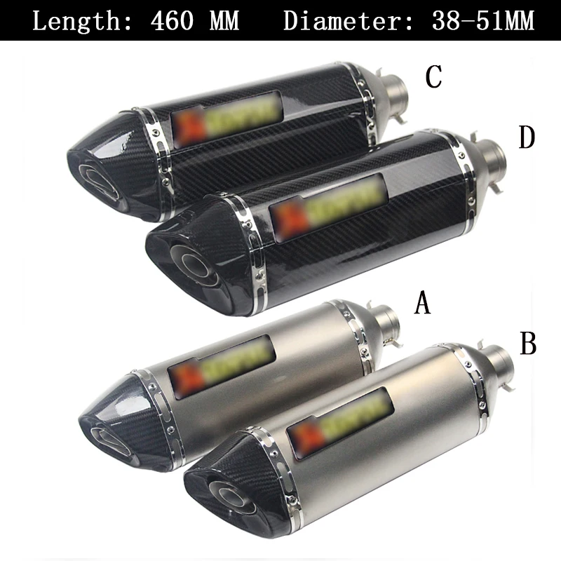 

460MM Exhaust Muffler Pipe Silencer With Removable DB Killer Slip On Motorcycle ATV 38-51mm For Honda CB400 Yamaha XJR1300X