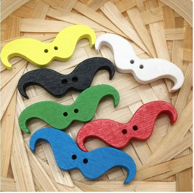 

100pcs 6 colors mustache Wooden Button 4.3cm 2 holes Clothing button kid's wear Cloth art Scrapbooking DIY Craft Supplies XP171
