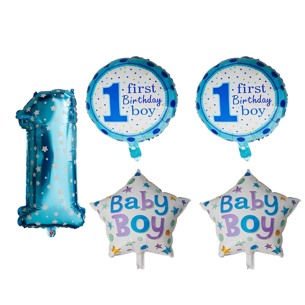 5pcs/set Cute Foil Balloons Baby Shower 1st Birthday Wedding Party Decor Blue Boy Festive & Party Supplies