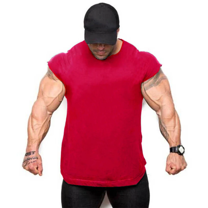 Новинка, мужские хлопковые толстовки, одежда для фитнеса, бодибилдинг, майка, Мужская трендовая рубашка без рукавов, повседневная спортивная майка - Цвет: red blank