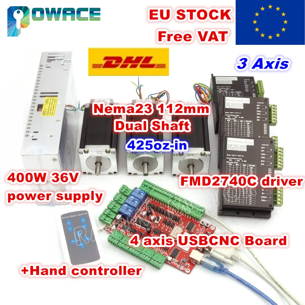 

[EU Delivery/Free VAT] 3 Axis Nema23 112mm Dual Shaft Stepper Motor 425oz-in 3A &FMD2740C Driver 40VDC 4A 128 microstep