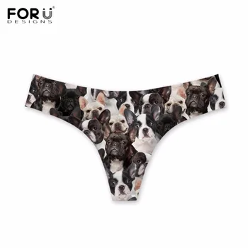 

FORUDESIGNS Kawaii 3D Dog French Bulldog Print Women Thongs Brand Designer Sexy Girls G-strings Bodybuilding Ultra-thin Panties
