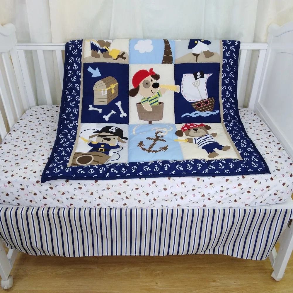 Комплект детского постельного белья из 3 предметов, Хлопковое одеяло, простыня и юбка для детской кроватки с милым мультяшным рисунком для мальчиков и девочек