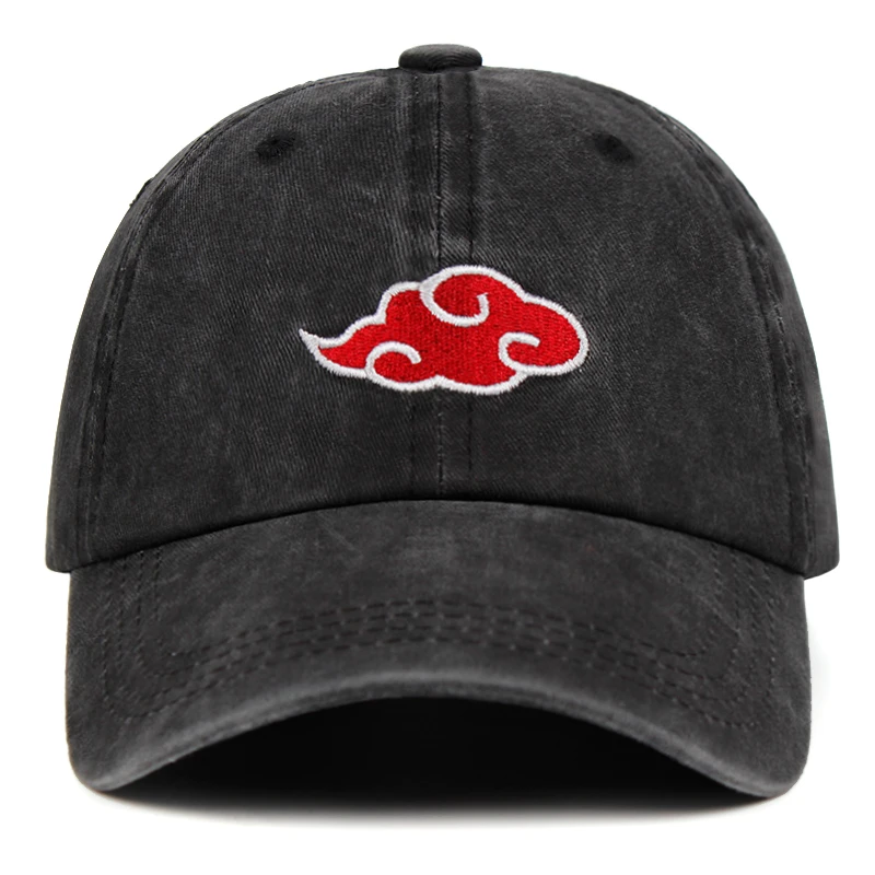 

Washed denim Dad Hat Akatsuki Logo Anime Dad Hat Uchiha Family Logo Embroidery Baseball Caps Black Snapback Hats