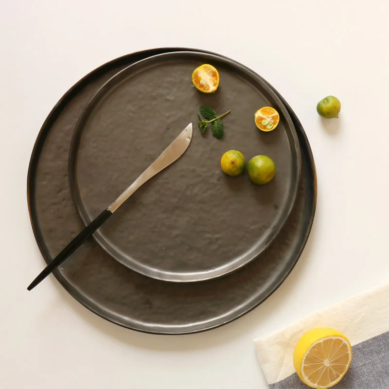 8.5 Inch Japan Zakka Style Ceramic Dishes & Plates Stoneware Black