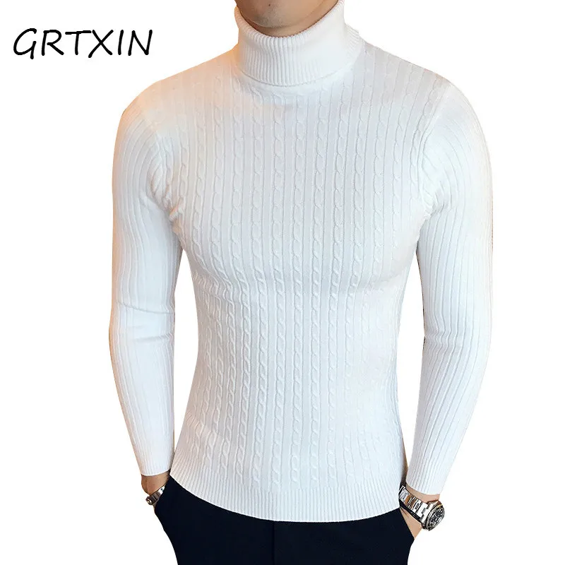 Winter High Neck Thick Warm Sweater Men Turtleneck Brand