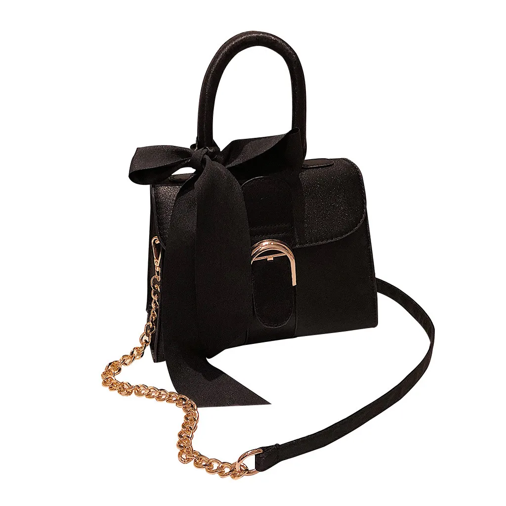 Роскошные сумки-мессенджеры с бантом, женская сумка с цепочками, женская модная однотонная велюровая сумка на плечо, женская дизайнерская черная сумочка - Цвет: Черный