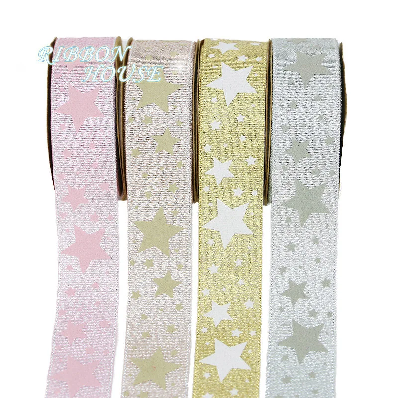 

(10meters/roll) 25mm printed Christmas onion ribbons Flower wrapped Christmas five-pointed stars colored onion ribbons