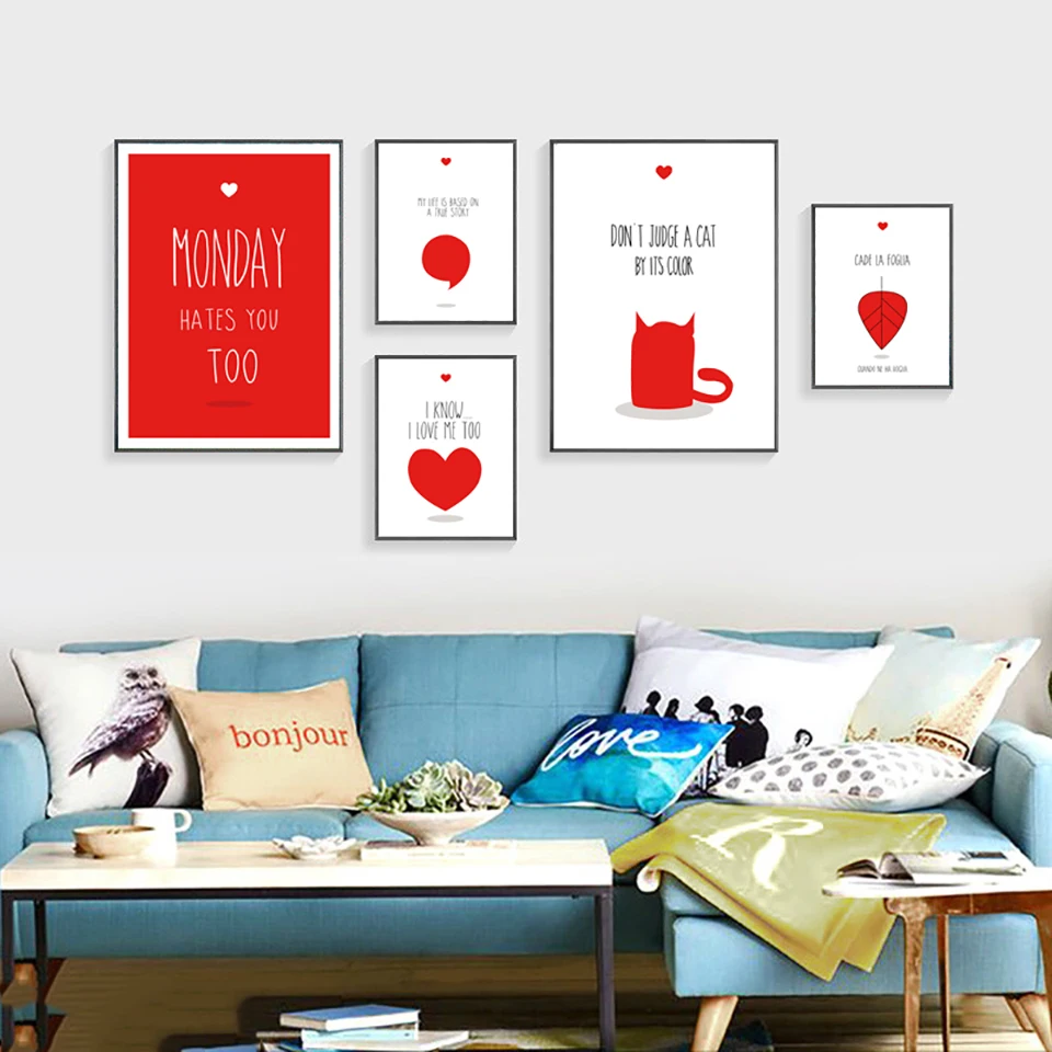 Red-Love-Heart-Leaves-Quotes-Nordic-Posters-And-Prints-Wall-Art-Canvas-Painting-Wall-Pictures-For (2)