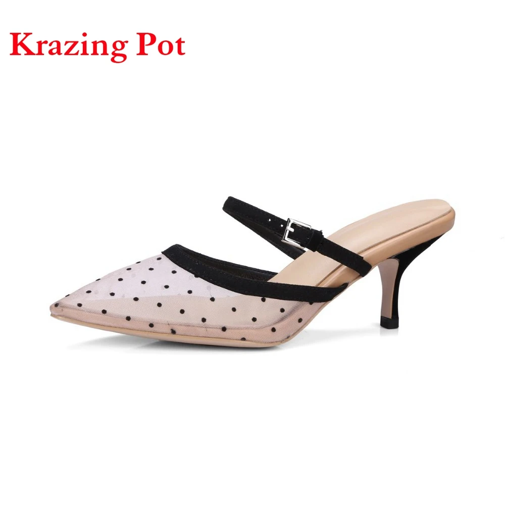 

2017 Superstar Air Mesh Pointed Toe Pointed Toe Slip on Stiletto Thin High Heel Sandals Women Summer vacation Slingback Pumps L