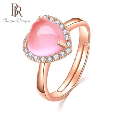 Bague Ringen сердце драгоценный камень создан розовый кварц регулируемое кольцо 925 пробы серебряные ювелирные изделия для женщин свадеб