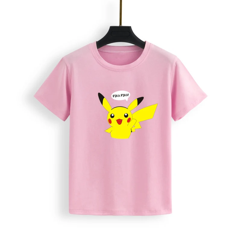 pink tee Осень, женские толстовки с капюшоном, водолазка с принтом Пикачу, толстовки Harajuku, модные кавайные топы, парные пуловеры с рисунком покемона - Цвет: pink tee
