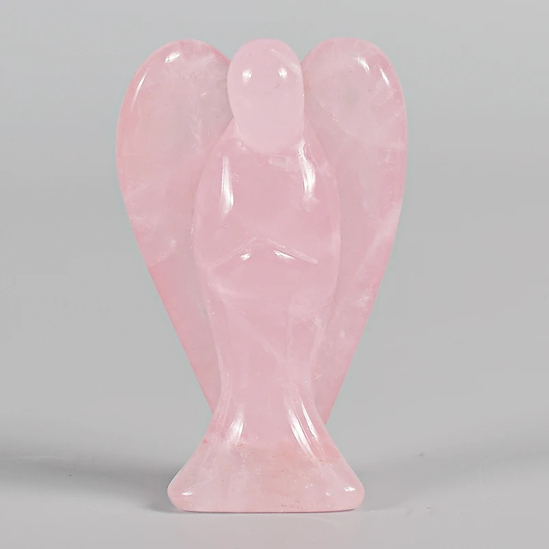 Rose Quartz Angel Figurine Crystal Healing Reiki Stone Pendant Mascot 