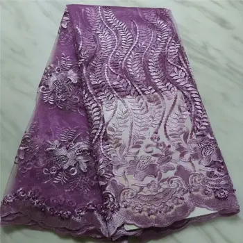 

purple African Beaded Lace Fabric 2020 Embroidered Nigerian Laces Fabric Bridal High Quality French Tulle Lace Fabric For Women