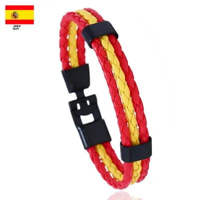 National Flag Color ES Spain Multi Layer Leather Bracelet For Men Bangle Fashion Black Handemade Male Jewelry Pulseira Masculina - Окраска металла: DK1551