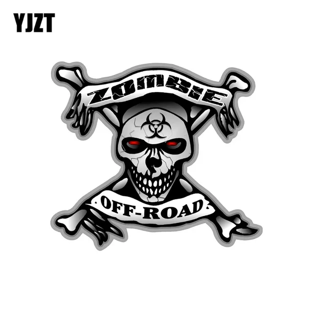 Best Price YJZT 15.5x13.7cm ZOMBIE Off- Road Skull Bone Decals Car Stickers Bio Hazard Motorcycle Accessories Decals C1-8100