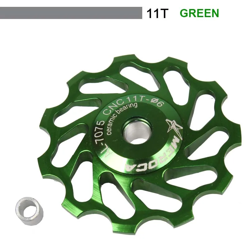 11 T/13 T керамический MTB велосипедный задний переключатель узкий широкий Jockey колесо направляющий подшипник шкив CNC дорожный велосипед направляющий 4 мм 5 мм 6 мм - Цвет: 11T Green