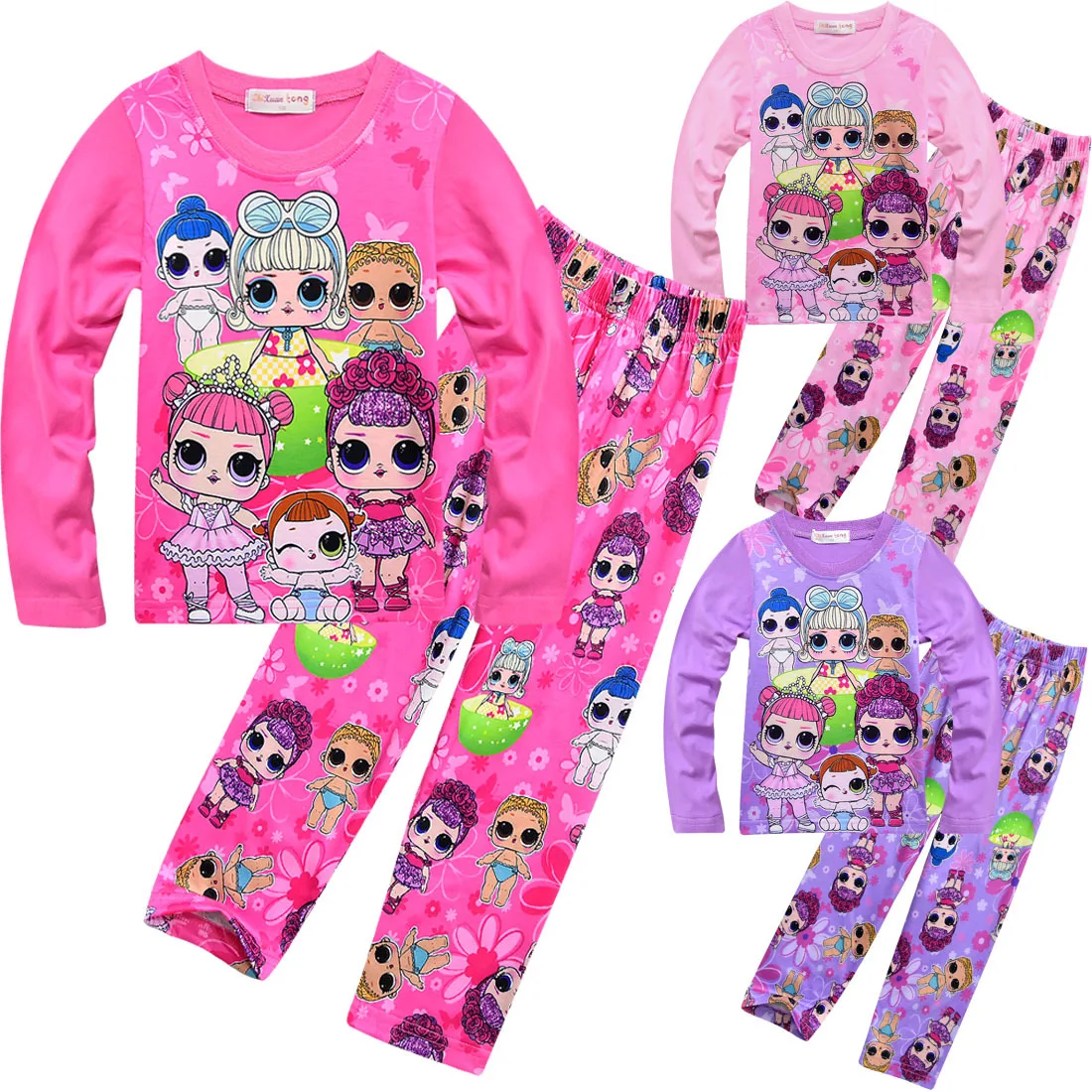 

Spring, summer, autumn and winter children's home service suit doll cartoon girls pajamas two-piece long-sleeved casual pants