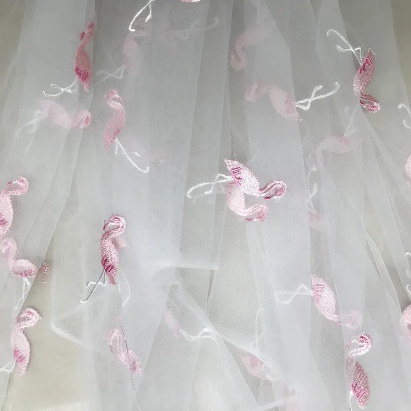 

GLace 1M/Lot Pink birds mesh embroidery lace fabric for dress cloth accesories 8colours TX1067