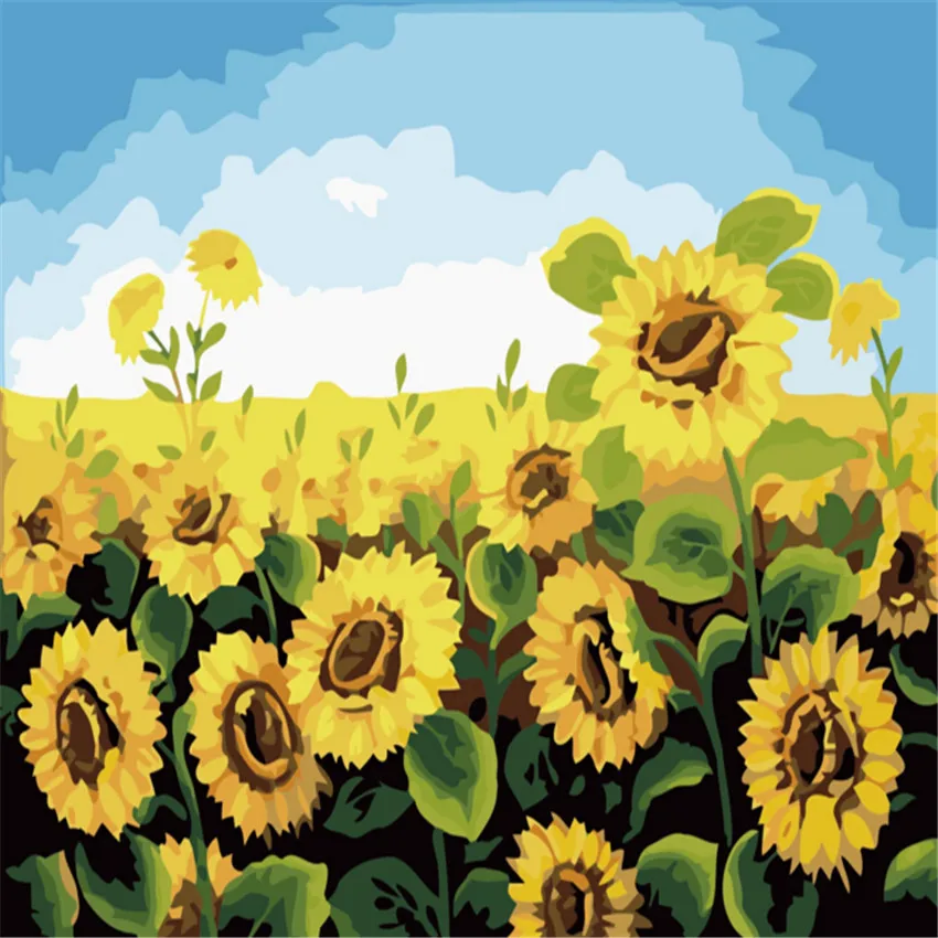 Sunflowers Field Oil Paintings By Numbers DIY Digital Pictures Coloring
