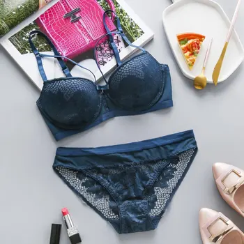 

Sexy Lace Embroidery Padded Push Up Bra Briefs Set Women Lace Floral Bra Set See Through Hollow Lingerie Set Women Lingerie