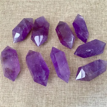 

9pcs African natural quartz crystal violet double ends hexagon. Manufacturer wholesales.