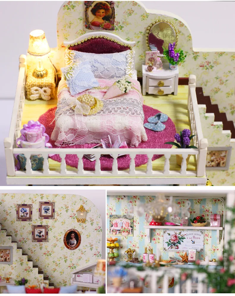 iiE CREATE 2018 New DIY 3D Mini Toys Educational Wooden Room Doll house Miniature with LED+Furniture for children Lover  (3)