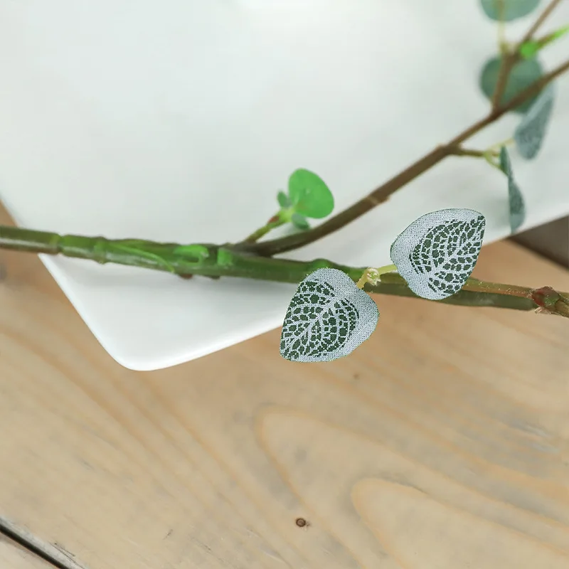 Искусственный шелк белая сетчатая ветка с листьями имитация зеленого растения искусственное домашнее растение магазин украшение стола
