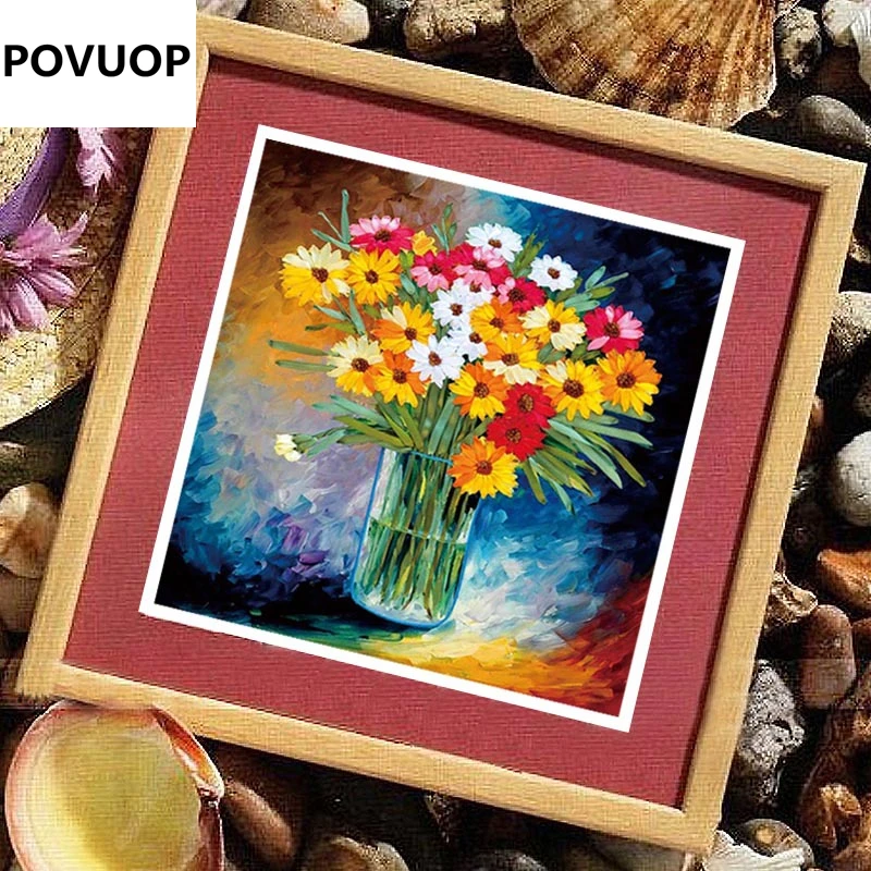 

POVUOP Ribbon embroidery new paintings 3D cross stitch small flower Yi Li for beginner with English instruction