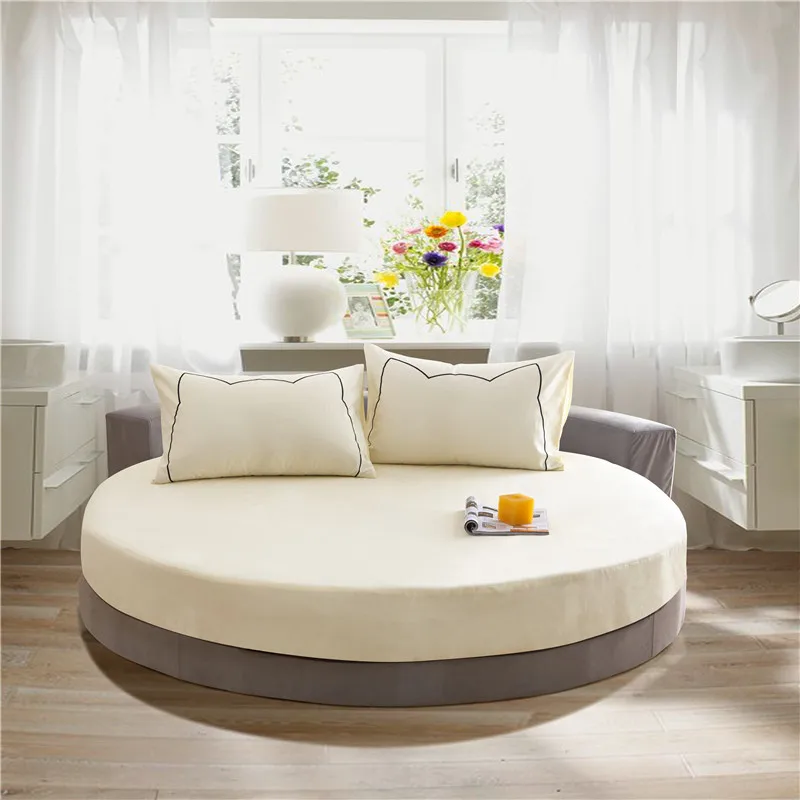 

Round Bed Mattress Cover Solid Color White Orange Blue Purple Pink Cotton Fitted Sheets with Elastic Band Bed Protective Case
