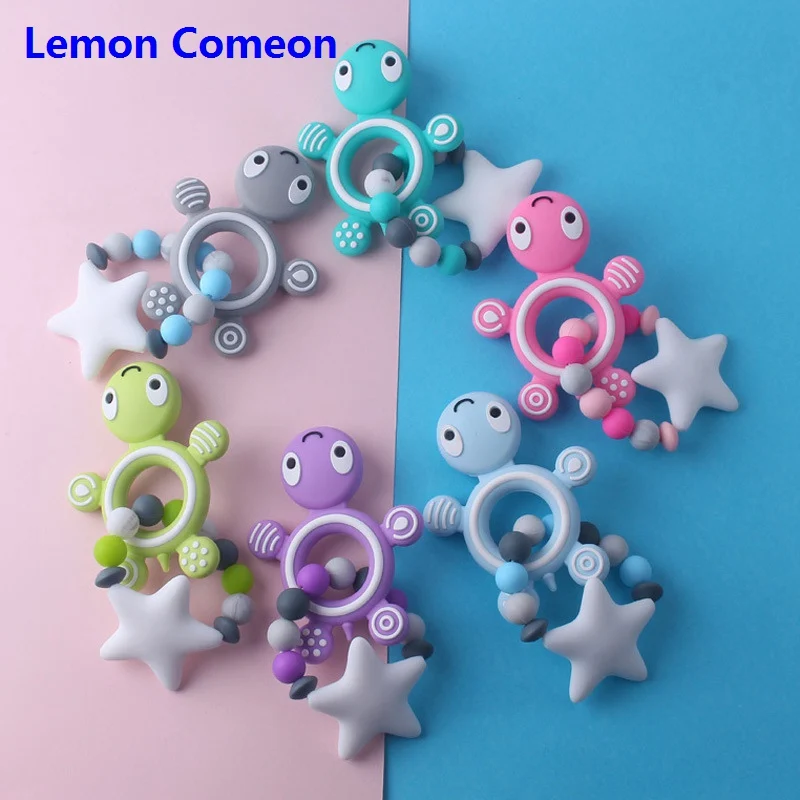 Lemon Comeon силиконовый браслет для прорезывающихся зубов, пищевая черепаха, силиконовые грызуны, черепаха, пять звездочек, бисер, не содержит бисфенол, Прорезыватель для зубов