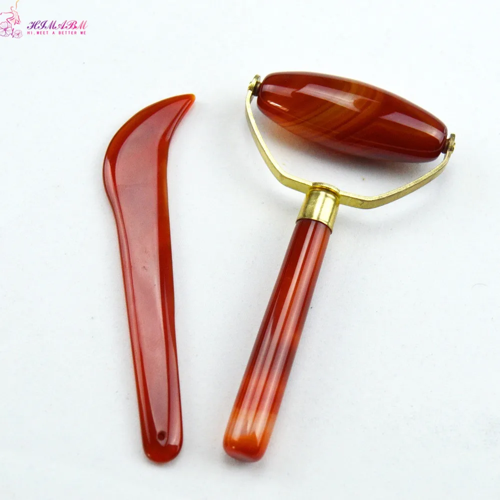 100% Natural agate scraping plate and ajate roller with acupuncture facial massage Guasha board back scrapping 100% Natural agate scraping plate and ajate roller with acupuncture facial massage Guasha board back scrapping