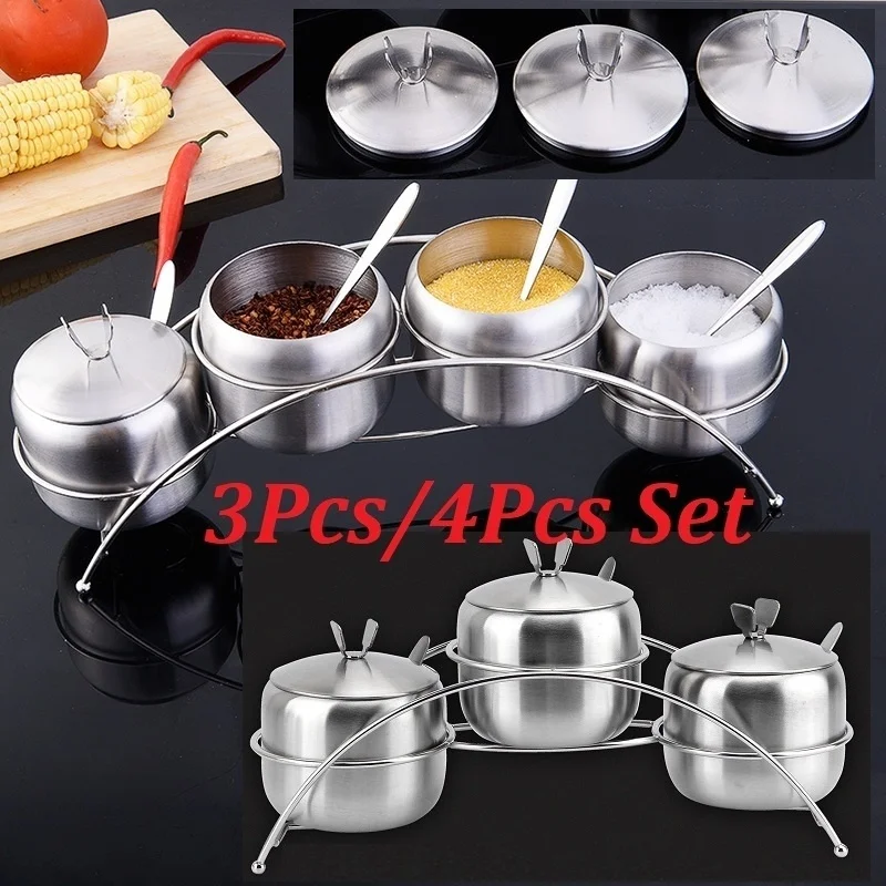 

3pcs/4pcs Seasoning Storage Box Set Household 3-Compartment/4-Compartment Condiment Jar Spice Box Container For Spice Salt Sugar