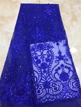 

African Lace Fabric 2018 High Quality Lace Nigerian Lace Fabric With Sequins beads Embroidery Tulle French Lace Women Dress
