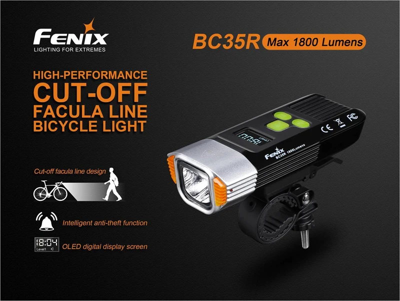 1800 люмен Fenix BC35R Cree XHP50 нейтральный белый светодиодный круглый USB Перезаряжаемый велосипедный светильник с о светодиодный экраном