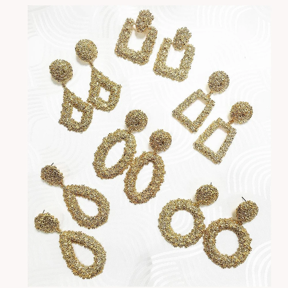 

Girlgo Maxi Metal Oval Za Dangle Drop Earrings For Women Vintage Geometric Statement Pendant Earrings Punk Style Party Jewelry