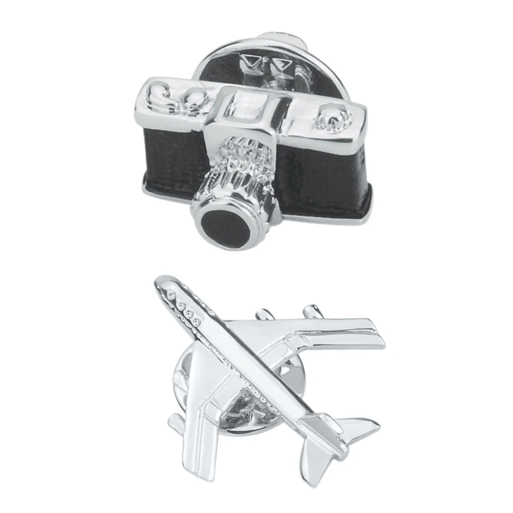 2 Piece 3D Camera Airplane Brooch Jewelry Men Women Suit Corsage Pin Collar Pin