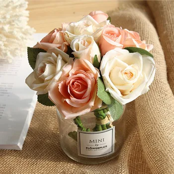 

6 Heads+3 Buds/Bouquet Silk Artificial Rose Flowers 18 Styles Bride Bouquet Wedding Home Decoration Photography Supplies KGH003