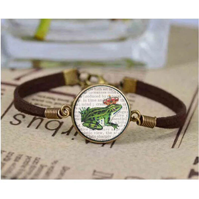 

Art glass caboshon bracelet frog prince on a dictionary page background diy fashion jewelry Bangle