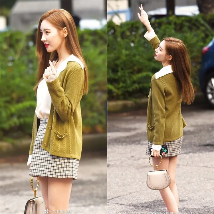 Same Knitted Sweater Cardigan Spring Autumn Dress New Army Green Short Jacket with Long Sleeve Sweater 2019 Clothes Women