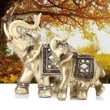 Статуя Слона фэн-шуй золотого цвета, декоративные фигурки слона из смолы с бриллиантами, миниатюрные фигурки для сада