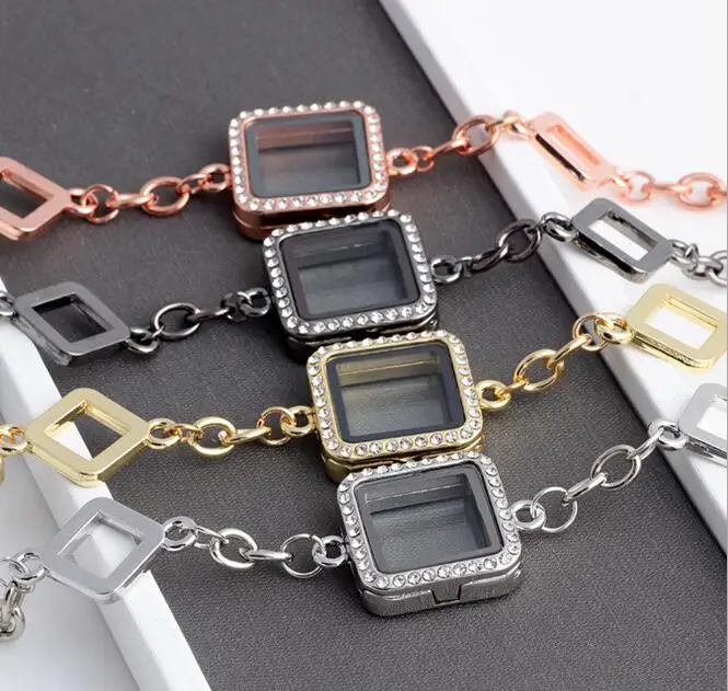 

10pieces 24mm cube Alloy With Rhinestones square Memory Photo Magnet Glass Living Floating Locket Charm Bracelet Bangles