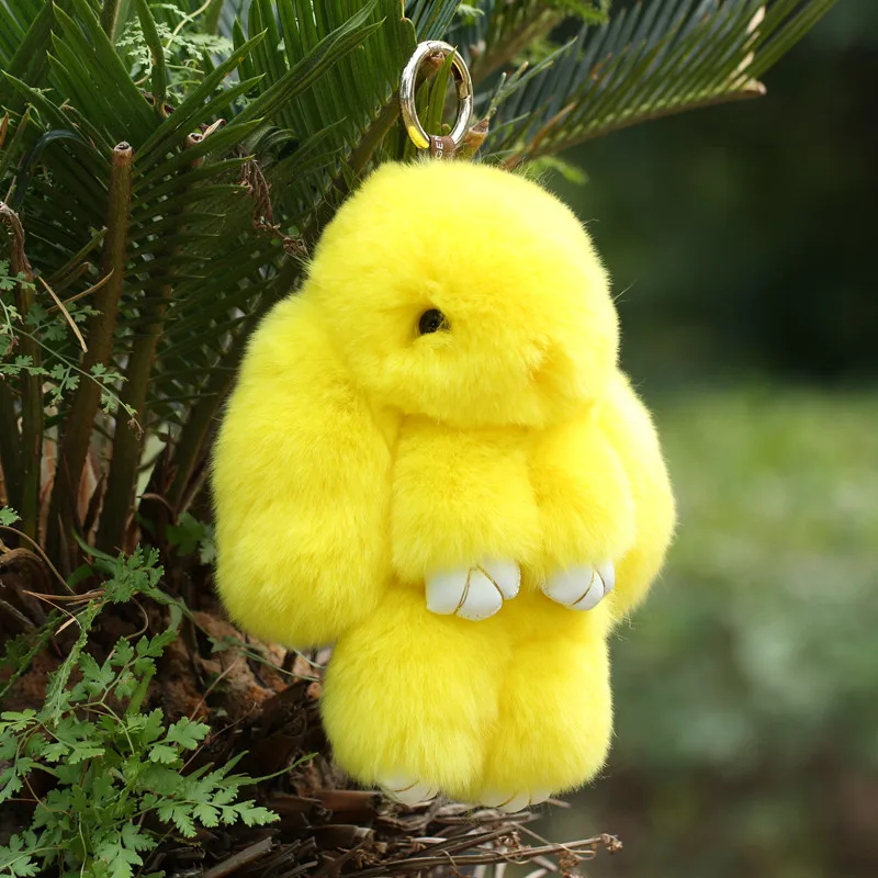 2016 New Fashion Car Play Dead Rabbit Key Chain Fur Pom Pom Keychain Rex Rabbit Bag Car Hanging Pendant Jewelry 18 Colors KC003