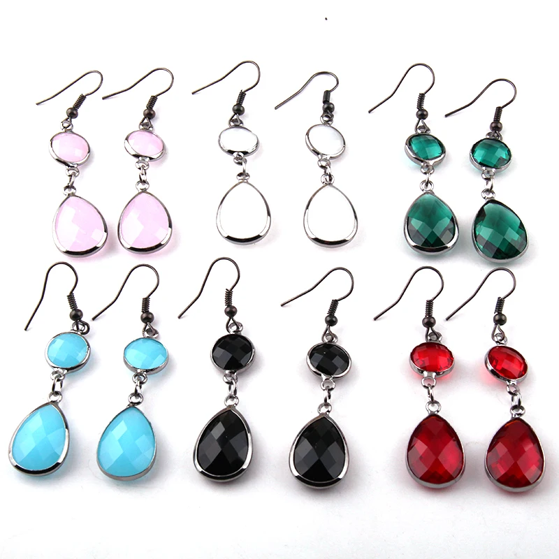 

Free shipping Fashion Black Gun Plated Crystal Glass Pendant Earring For Women