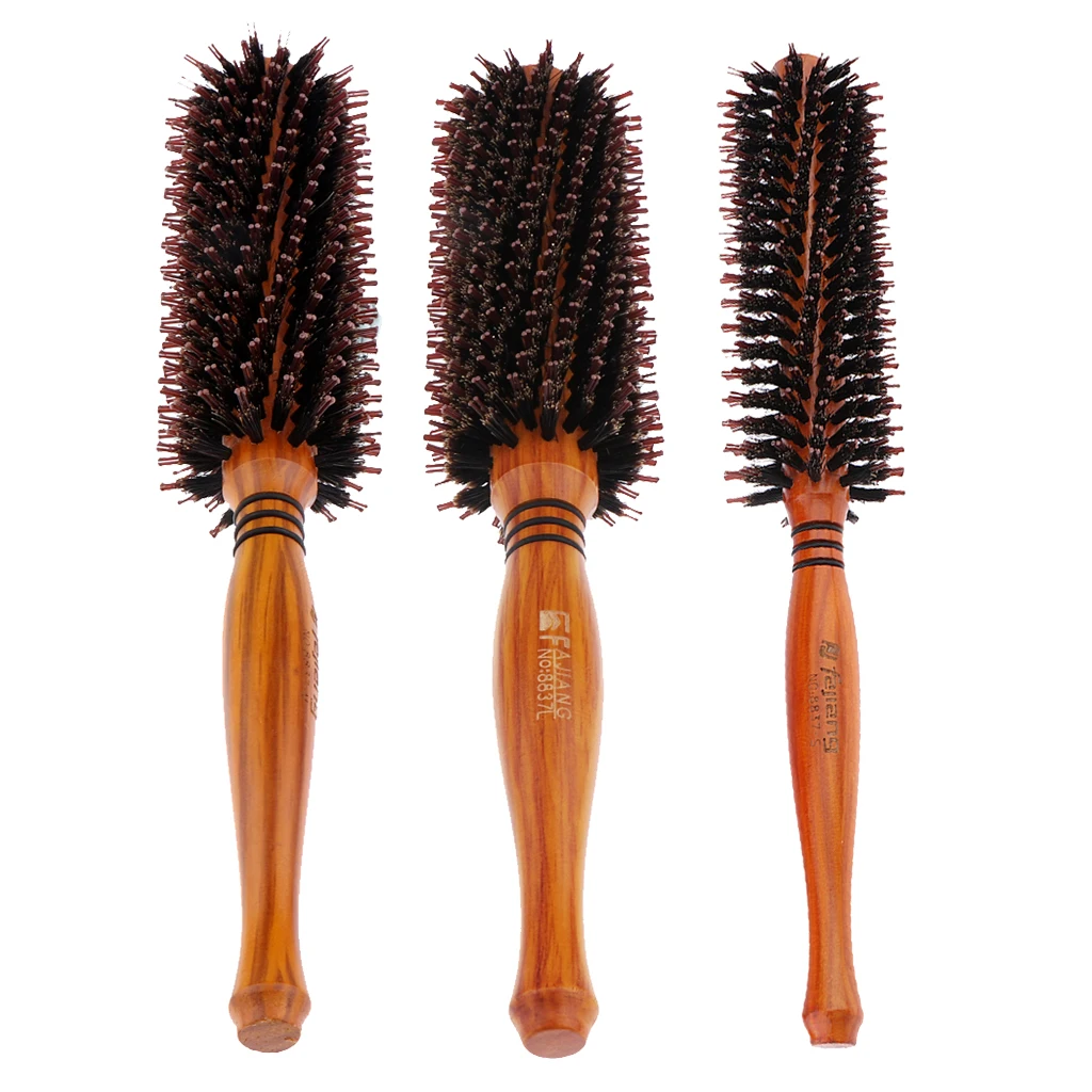 Round Styling Blow Dryer & Curling Roll Hairbrush with Natural Wooden Handle for Women and Men