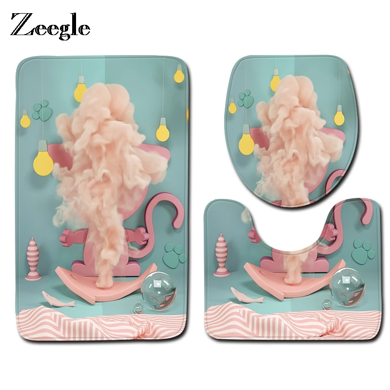 

Zeegle Bath Mat 3Pcs/Set Toilet Seat Cover Mat Bathroom Carpet Anti-Slip Shower Carpet Home Decor Toilet Rug